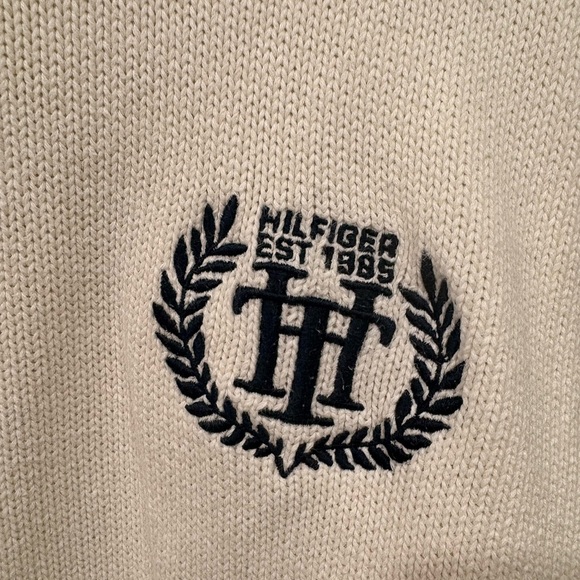 VTG Tommy Hilfiger Men's Cream Quarter-Zip Knit Sweater - Picture 2 of 5